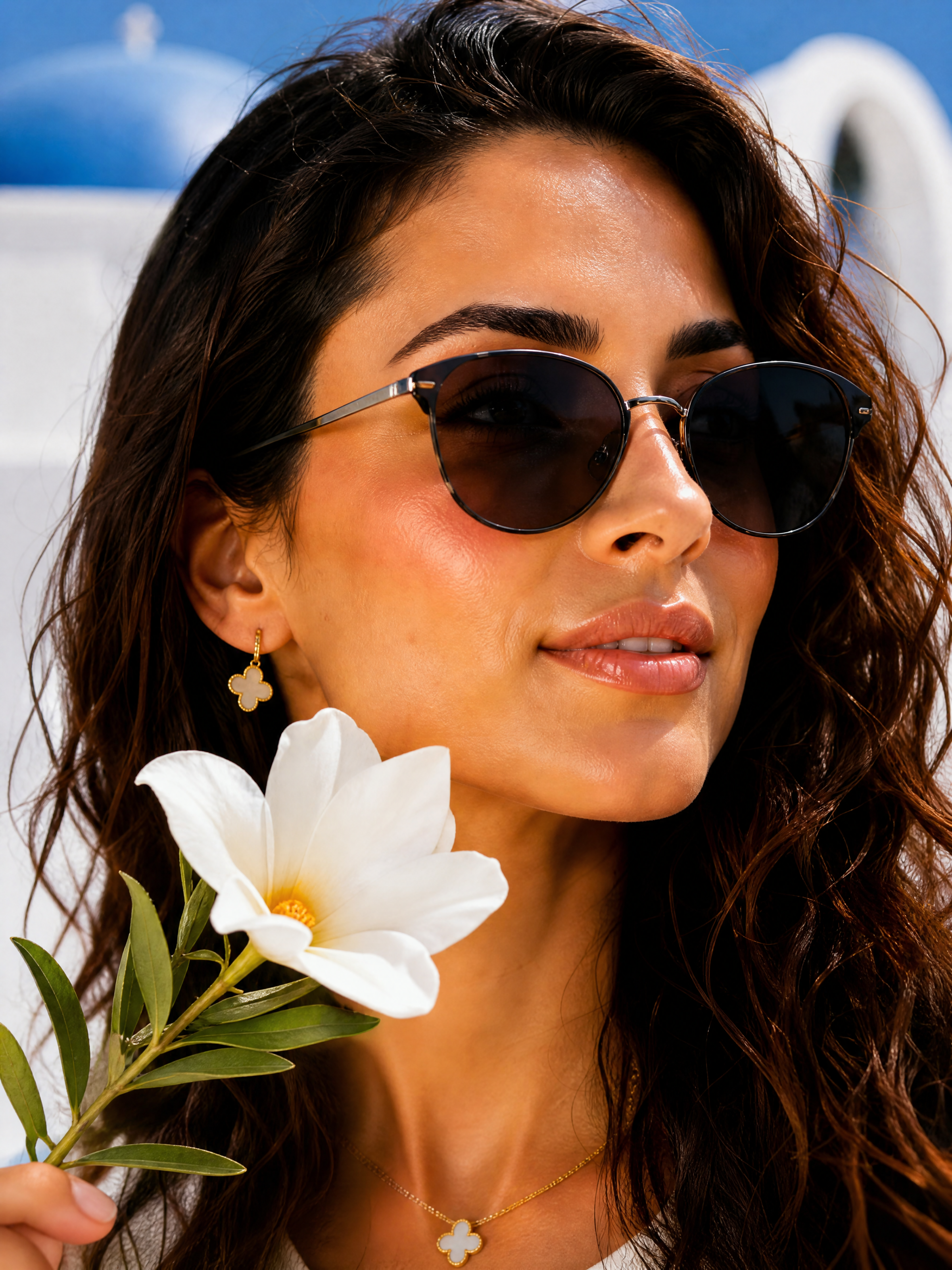 AI lifestyle image of sunglasses on a sandy beach background
