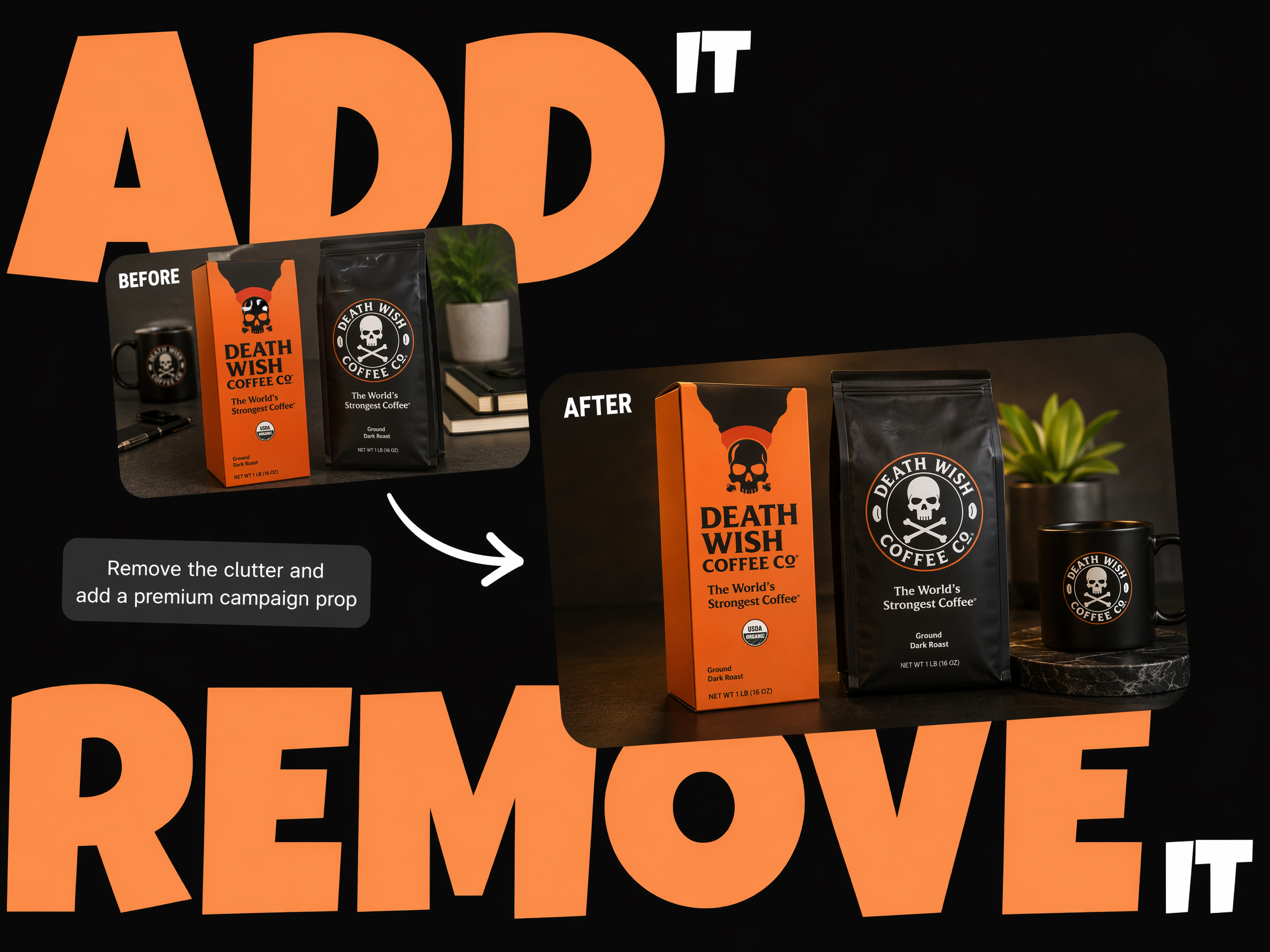 A product photo restyled for a campaign mood