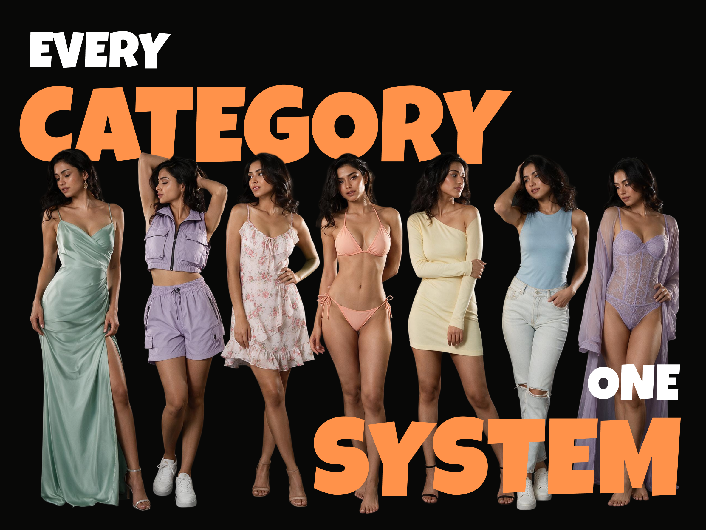 Same AI model shown from three angles wearing the same outfit