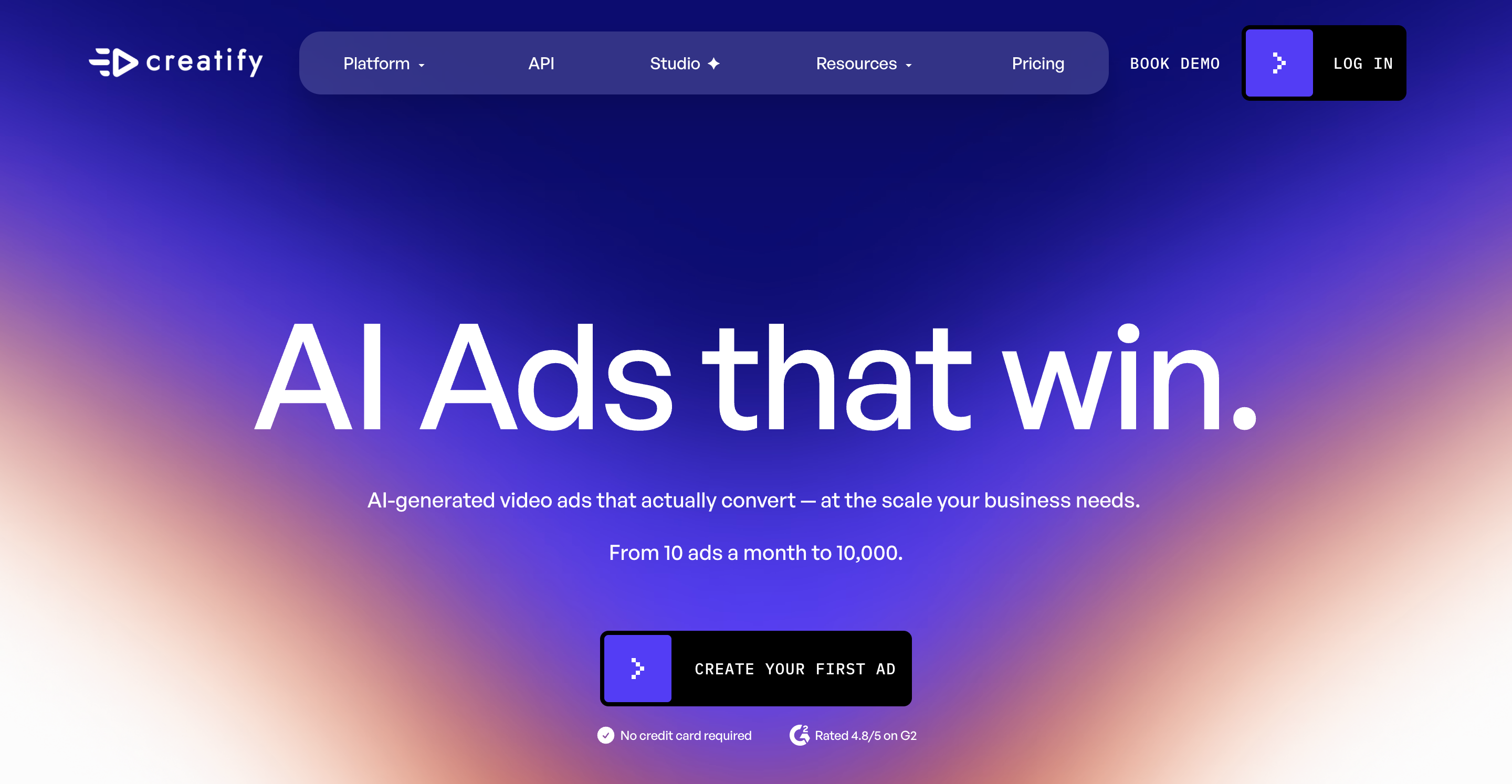 Creatify's homepage (July 2026).