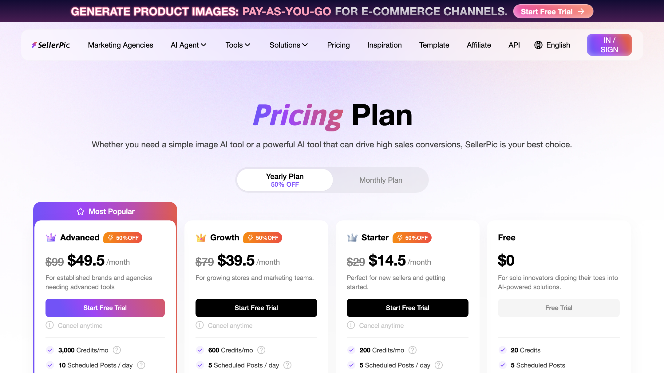 SellerPic's pricing (July 2026 — check their site).