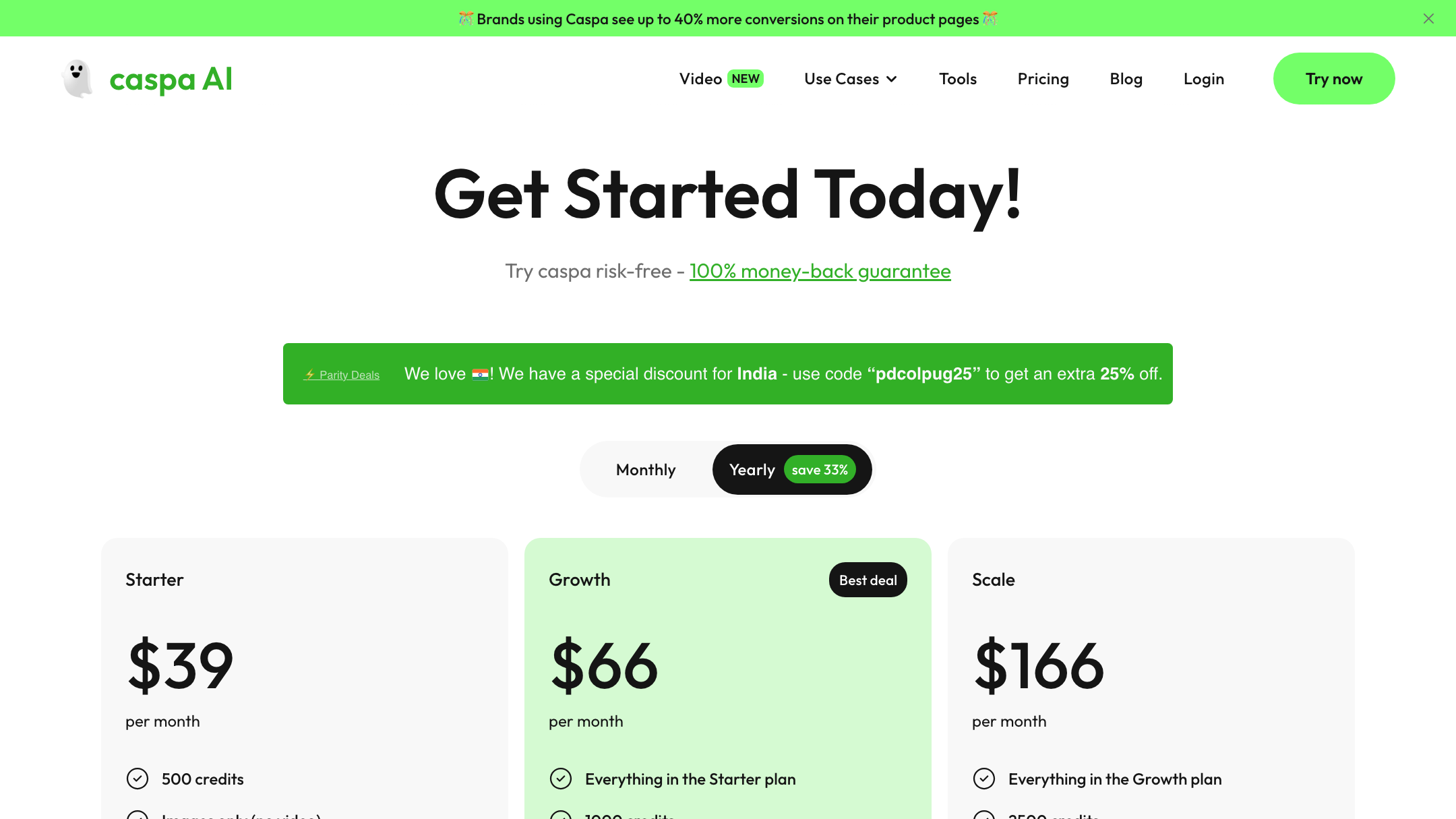 Caspa's pricing (July 2026 — check their site).