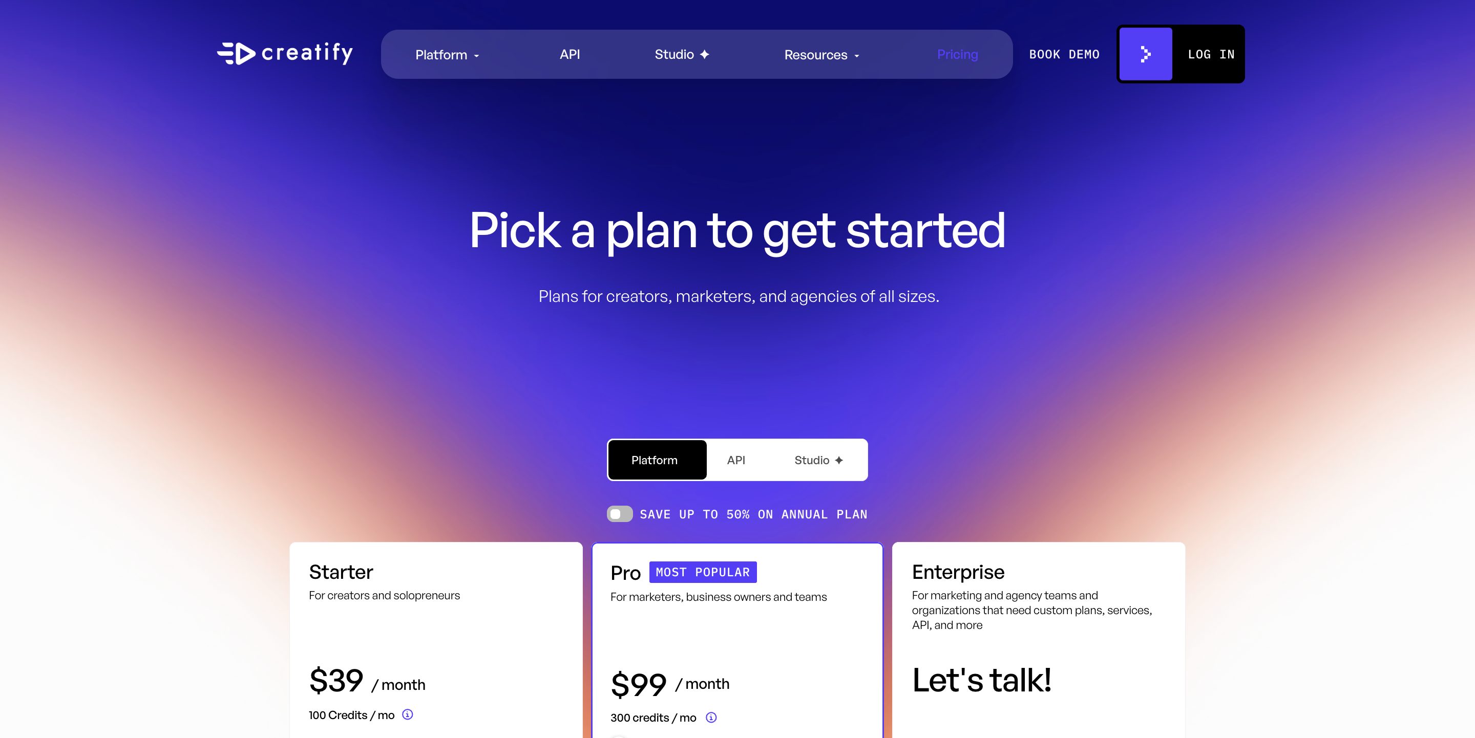 Creatify's pricing (July 2026 — check their site).