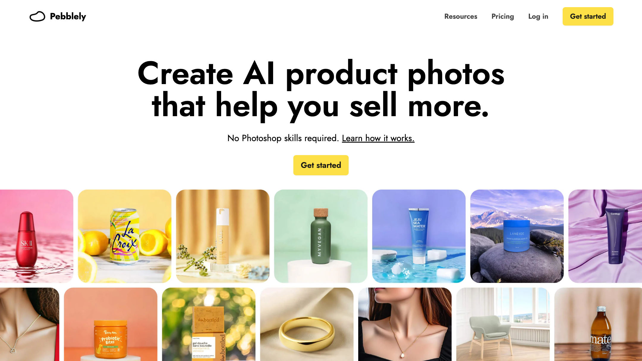 Pebblely's homepage (July 2026).