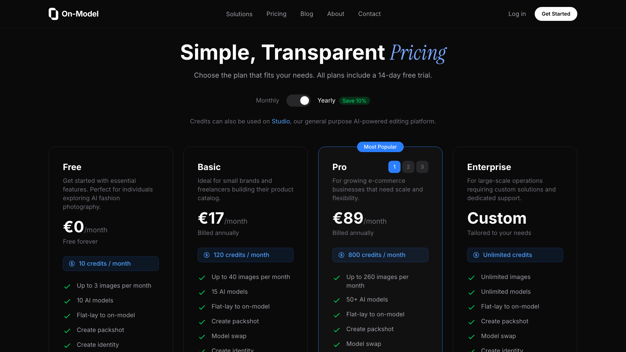 On-Model.com's pricing (July 2026 — check their site).