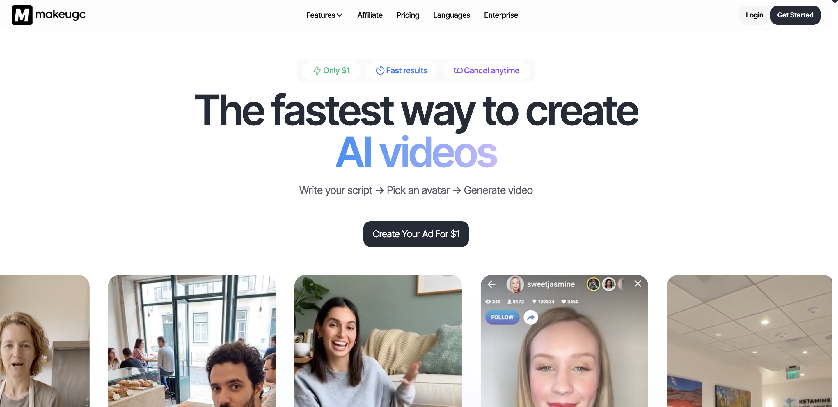 MakeUGC's homepage (July 2026).