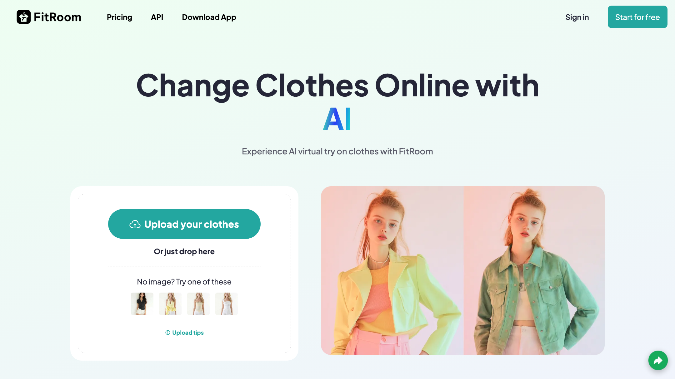 FitRoom's homepage (July 2026).