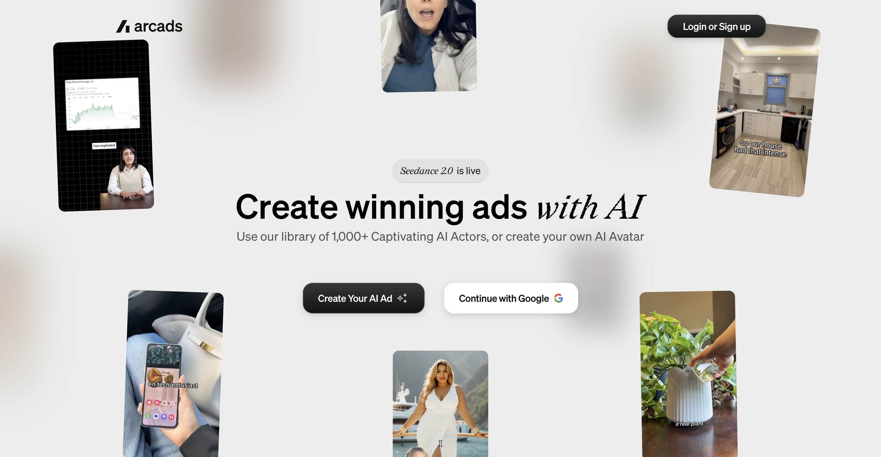 Arcads's homepage (July 2026).