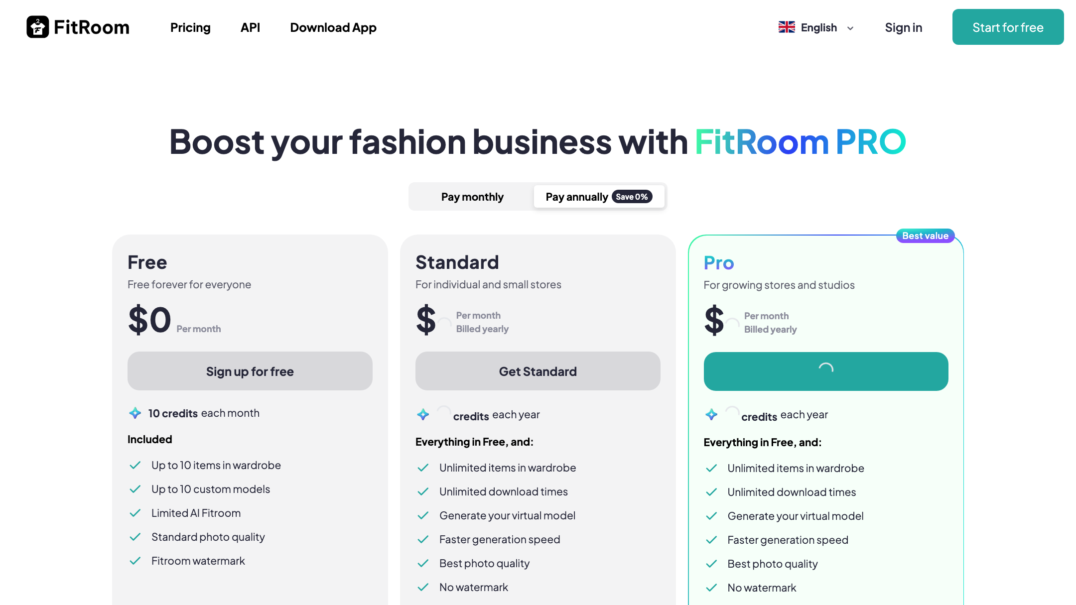 FitRoom's pricing (July 2026 — check their site).