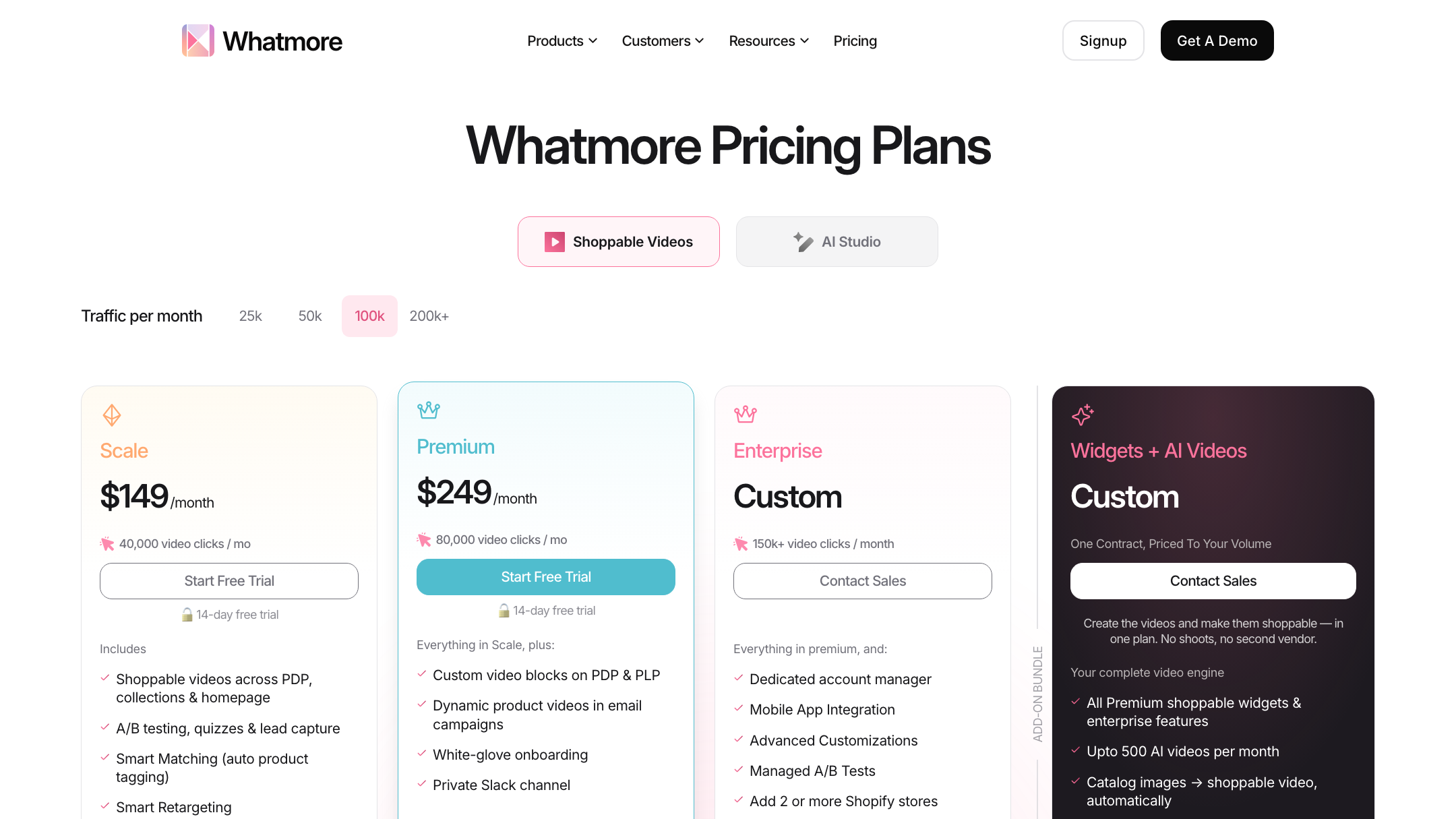 Whatmore's pricing (July 2026 — check their site).